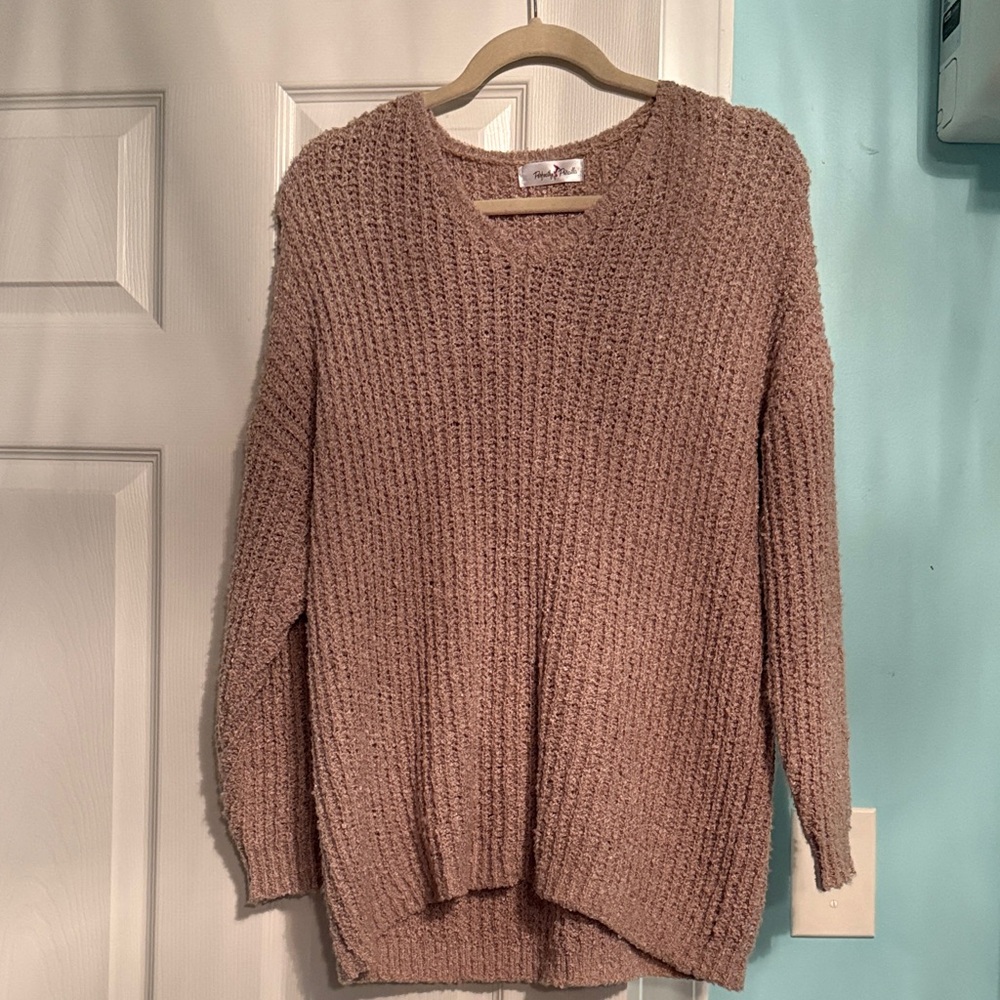 Elegant V-Neck Sweater - Brown